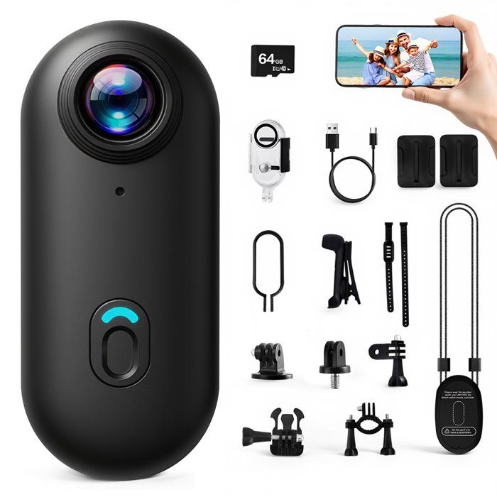 Action-Cam Mini caméra ultra compacte et étanche avec carte mémoire 64 Go Caméra sous-marine Résolution vidéo 1080P Bodycam