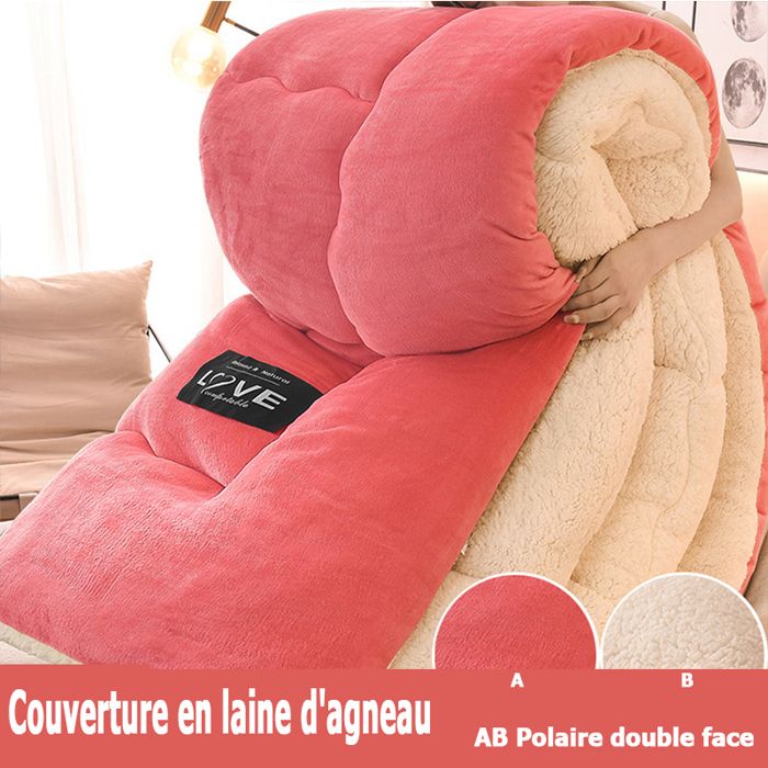 Couverture 220x240cm Plaid Double Face Doux et Chaud épaissir Couverture Polaire en Sherpa 5kg Plaid Jeté Canapé Flanelle Rose