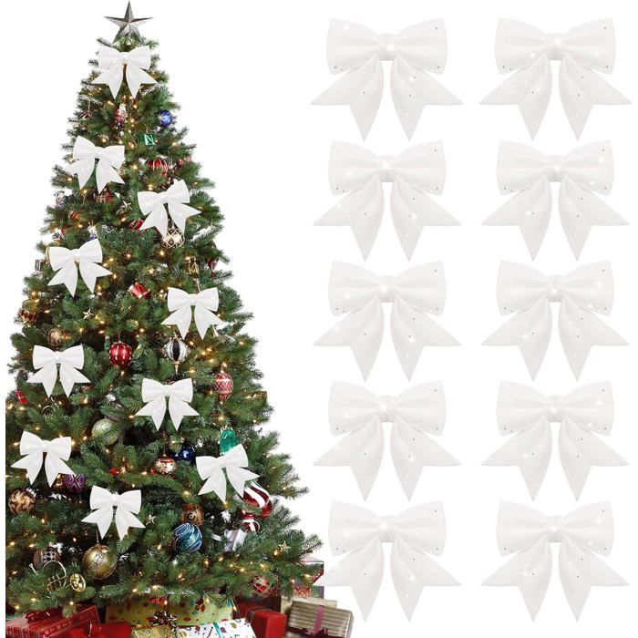 Noeud Rouge Noel, ACTOYS 10 Pièces Arcs De Noël Pailletés, Noeud De Ruban De Noël, Noeud Sapin Noel, Noeuds Pailletés, Decoration Sapin Noel