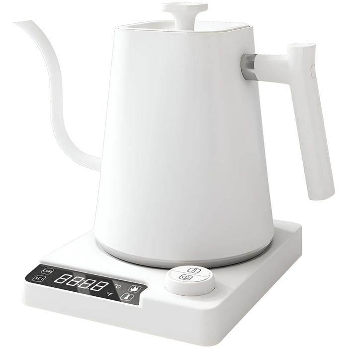 Bouilloire électrique 1 L 1200 W affichage numérique LED contrôle intelligent de la température design ergonomique blanc