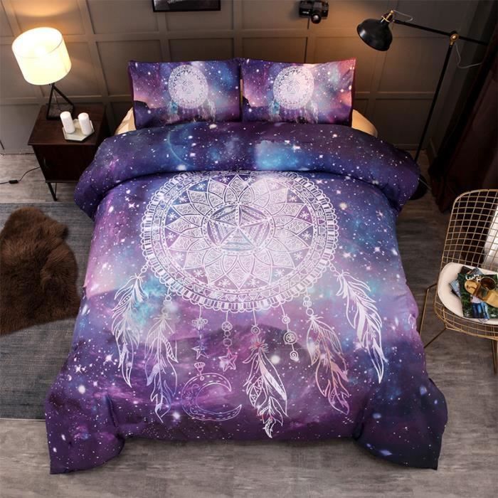 Parure De Lit 3D Black Pink - Housse De Couette + Taies - Microfibre Douce - Fermeture éclair - Taille Single 140x200 Cm