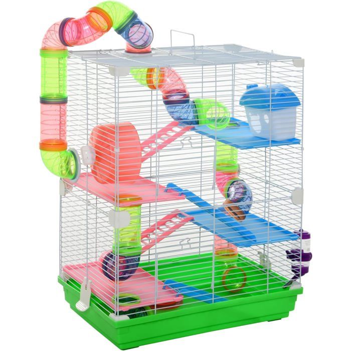 PawHut Cage Hamster, Cage Rongeur, 2 étages, avec roulettes, Plate-Forme et échelle, Cage pour