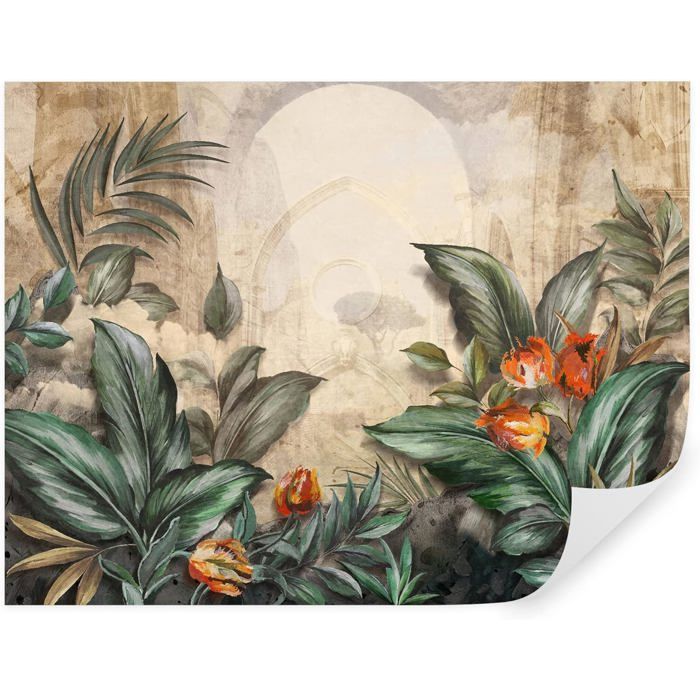 Papier Peint Panoramique 400x280cm 3D Nature Plantes Fleurs Feuilles ...