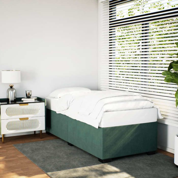 Structure de lit en velours - UU - 80x200 cm - Vert foncé - Velours doux - Lattes de soutien - Pieds robustes