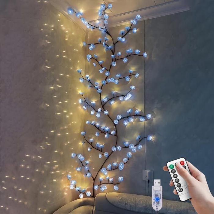 Guirlande Lumineuse Led en Forme De Fleur de Pêcher Équipée de 48 Perles Led 8 Modes DÉclairage (160 Cm - Bleu)