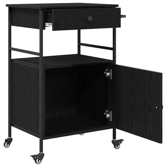 Soldes Printemps Chariot de cuisine - BURKE - Desserte cuisine - Chêne noir 56x43x89.5 cm DD264