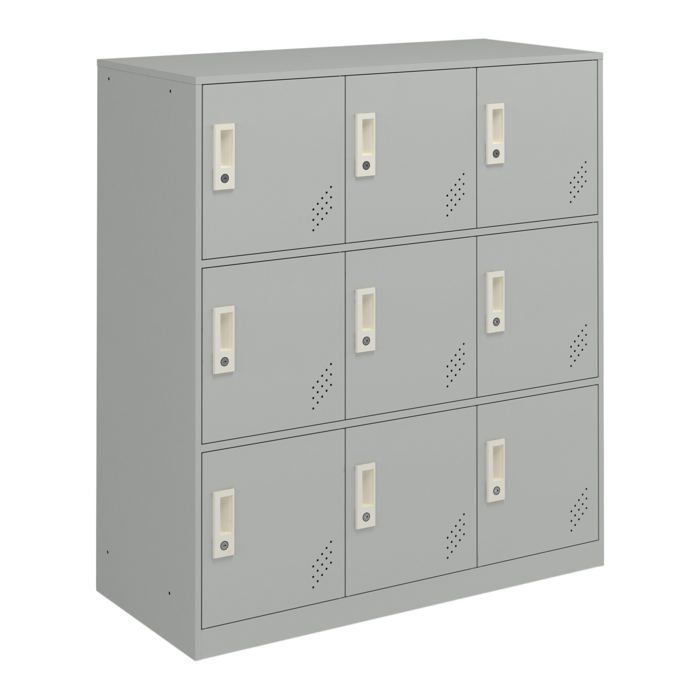 Casier métallique avec 9 portes 100 x 90 x 40 cm acier laqué gris clair Casier métallique avec 9 portes 100 x 90 x 40 cm acier laqué gris clair