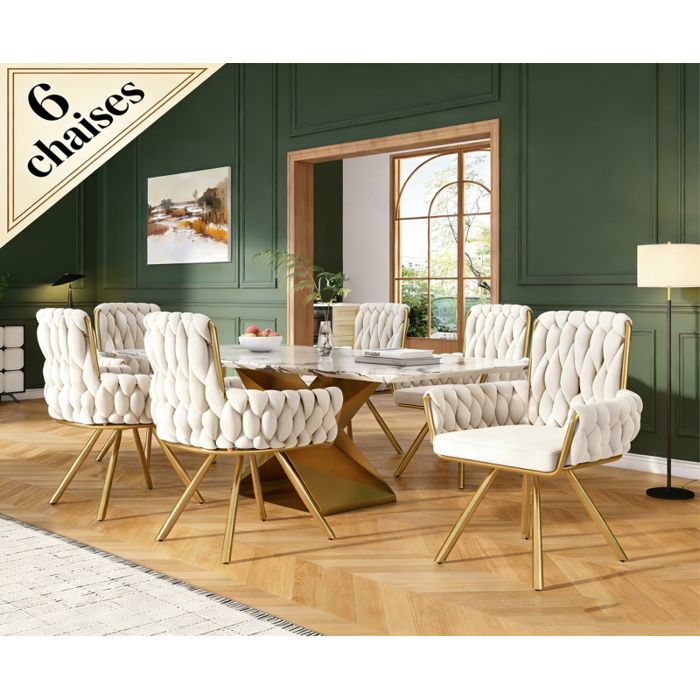 Chaises Beige Salle à Manger avec Accoudoirs, Lot de 6 Chaises Fauteuil remboursées en Polyester