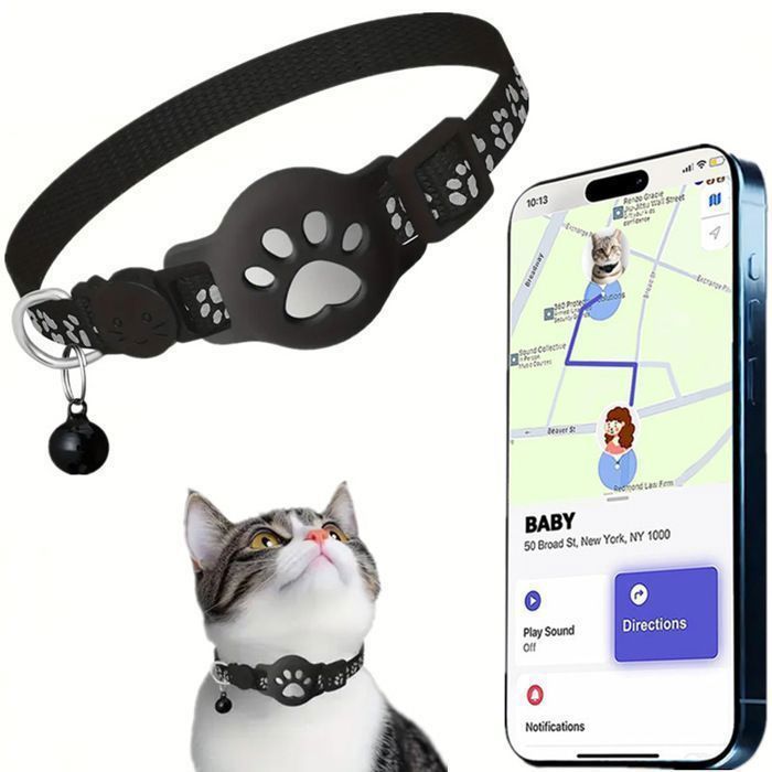 Collier GPS Chat avec AirTag - Léger Étanche Sécurisé - Localisation Animaux - MLBQ-Pour les appareils Apple uniquement