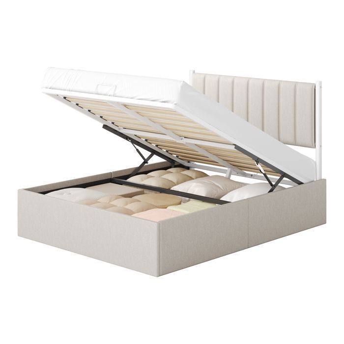 Lit Coffre, 140 X 190 cm, Sommier Relevable, Avec Rangement, Tête De Lit, Gris Foncé - Lit Lit Coffre, 140 X 190 cm, Sommier Relevable, Avec Rangement, Tête De Lit, Gris Foncé - Lit
