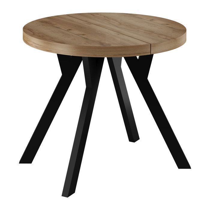 Table Ronde décor Kraft Doré-Balut Home – Extensible 100- 200 cm-6 à 12 pers- Pied Central en Y Noir Salle à Manger Moderne