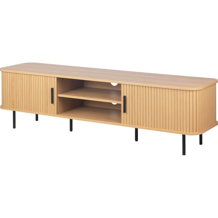 Meuble TV 2 portes 2 niches effet Chêne 160 cm - Sora Meuble TV 2 portes 2 niches effet Chêne 160 cm - Sora