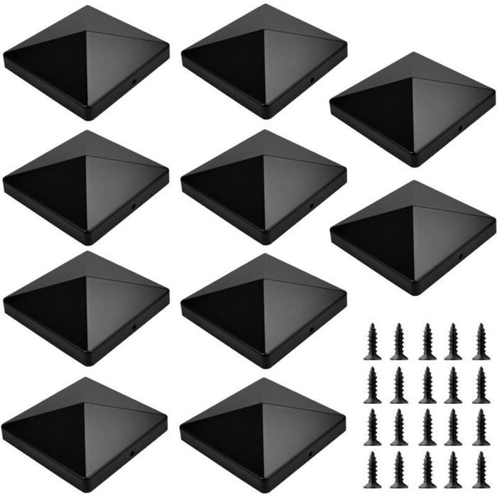 10 PCS Capuchon poteau clôture – Plastique cache poteau 10x10cm – Protection bois – Noir avec 20 vis