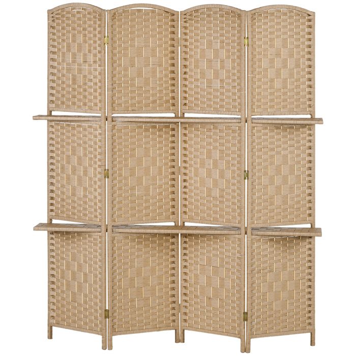 LIA Paravent séparateur de pièce 4 panneaux 160 x170 cm avec 2 étagères pliable en bois