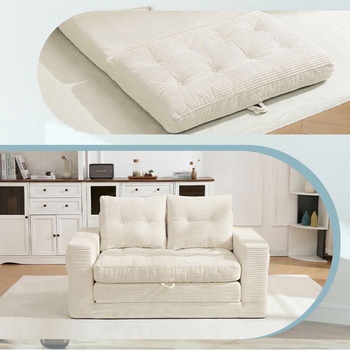 Canapé 2 places – Style moderne – accoudoir et poche latérale Petit canapé – convertible – Beige –140 × 85 × 67 cm