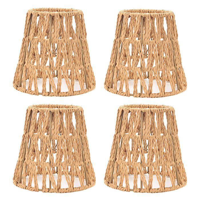 4 Pièces Petits Abat-Jours Bohème en Rotin Abat Jour Rotin Corde Tissée à la Main Abat-Jour en rotin Naturel Abats Jours en Rot