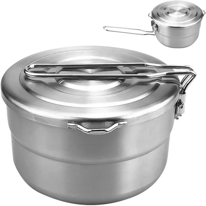 Casserole Camping Cuisine de Camping en Acier Inoxydable Set poignées Pliables 1-2 Personnes Randonnée Bivouac Voyage Ustensiles de