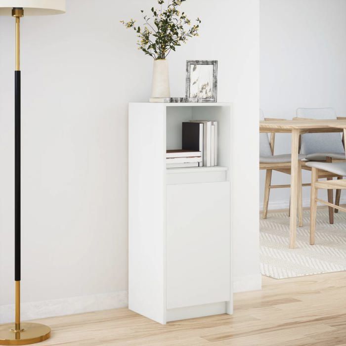 Blanc Commode Salon CHIC Buffet bas/Cabinet 1 PC avec LED blanc 38x34x100 cm bois dingénierie N15069