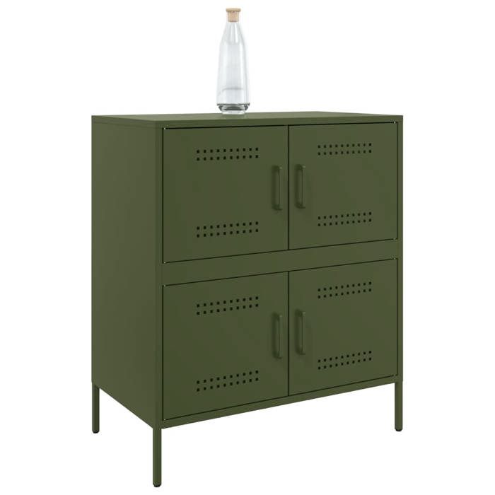 Brun Commode Salon CHIC Buffet bas/Cabinet 1 PC vert olive 68x39x79 cm acier N14706