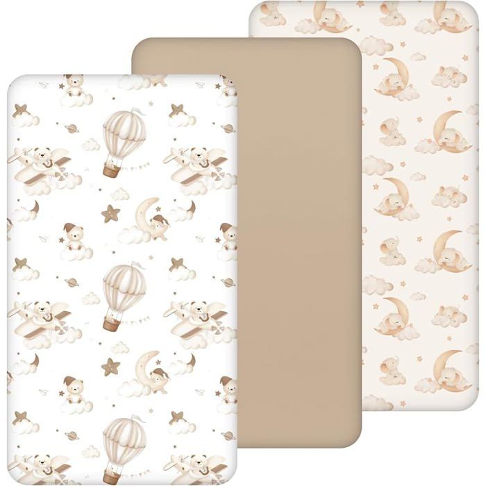 Drap Housse 70x140 cm pour Lit Bébé et Enfant  En Microfibre Ultra-doux Confortable et Respirant Ballon Brun 140x70cm