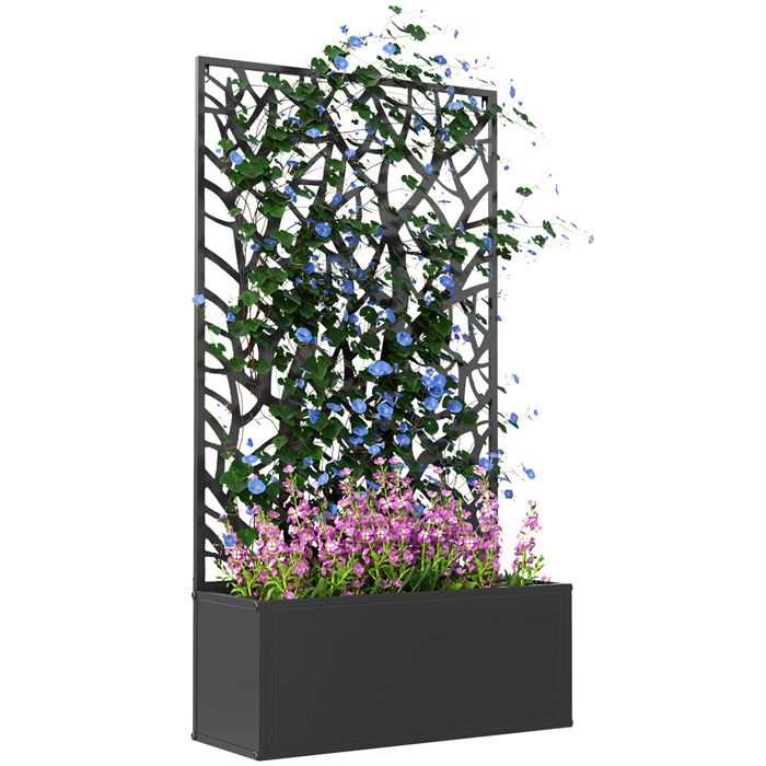 Séparateur despace avec jardinière – Treillis métal pour plantes grimpantes – Pour terrasse et jardin – 61x23x113 cm Noir