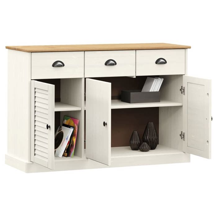 Elégance-Chic Buffet - avec tiroirs VIGO - 113x40x75 cm - blanc - bois massif de pin - Bahut de rangement - Commode_001410011