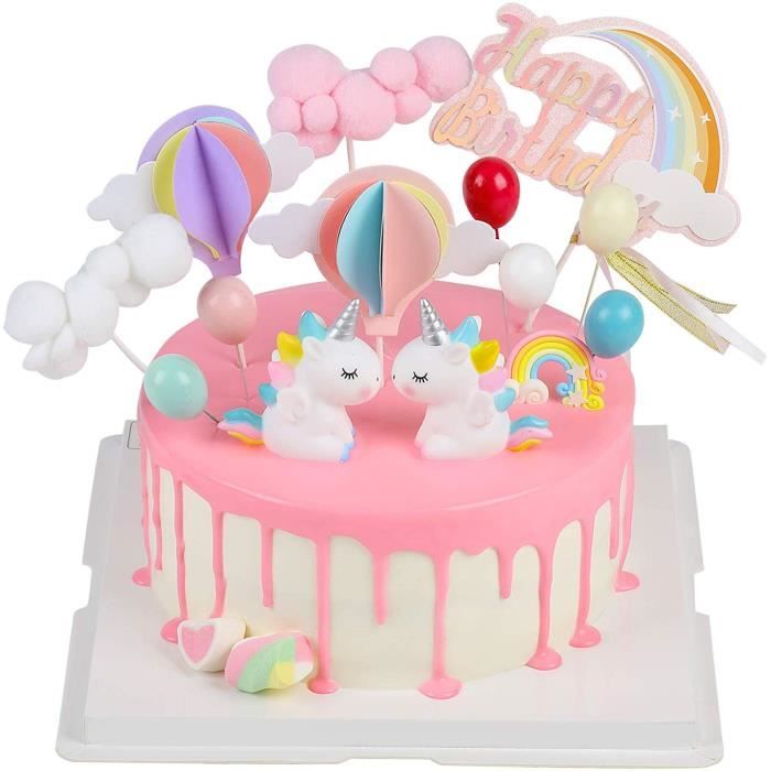 EKKONG Cake Topper Licorne, Decoration Gâteau Licorne 14 pièces Nuage Arc  en Ciel Ballon Happy Birthday pour Enfants Bébé An 3140