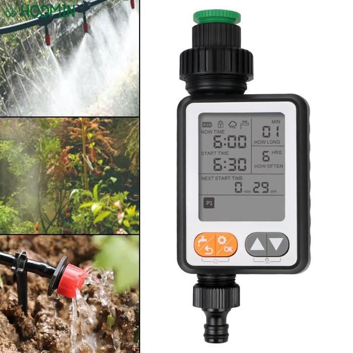 Programmateur D'arrosage Jardin Avec Retard Pluie – Grand écran LCD, Réglage Durée 1min-3h, Piles AAA