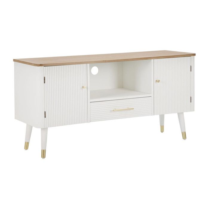 Meuble TV en Bois Matera 117cm Blanc & Naturel Meuble TV en Bois Matera 117cm Blanc & Naturel