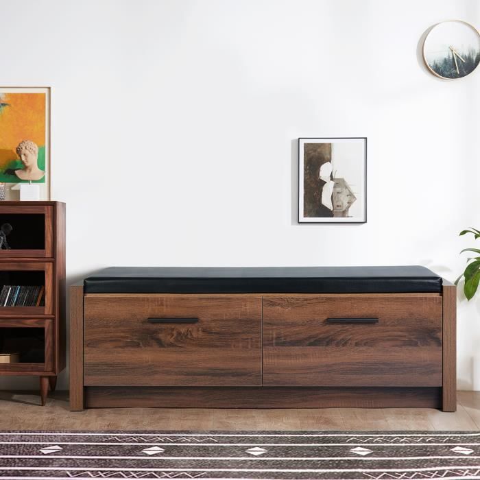Banc De Rangement En Bois Avec 2 Tiroirs Et Coussin De Siege
