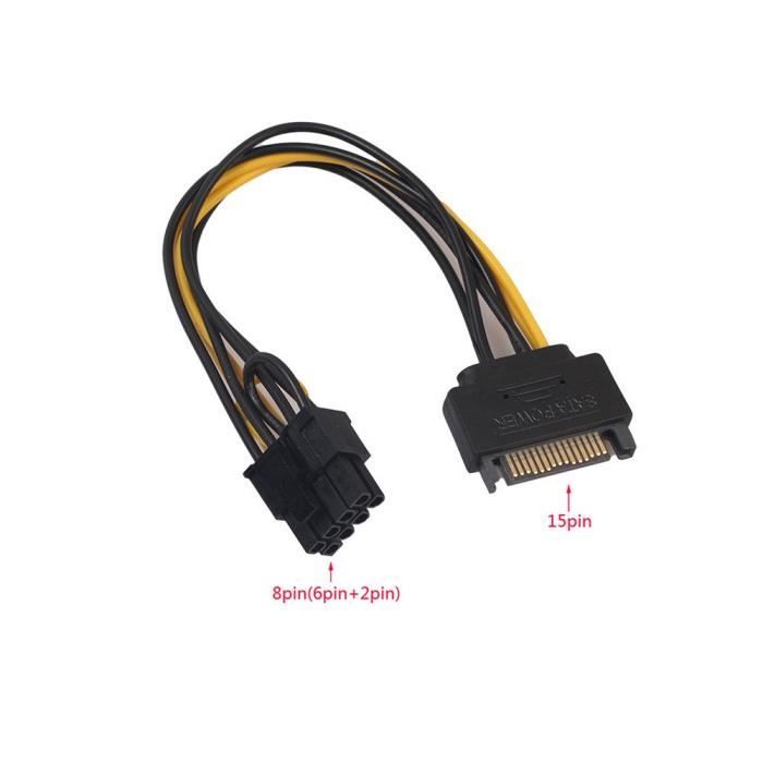 10 Câbles D'alimentation PCI-E 15 Broches Mâle Vers 8 Broches (6+2) - Longueur 20cm, 18AWG, Pour Carte Graphique PC