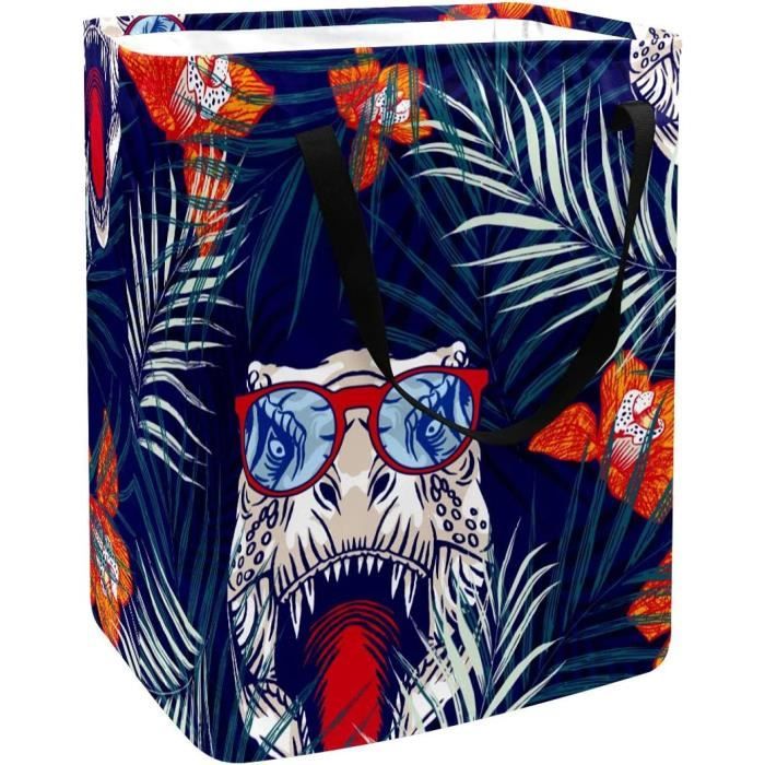 Grand Panier à Linge LEELI Toile Dinosaures Bleus – Pliable Avec Poignées – 19,7x15,7 Pouces