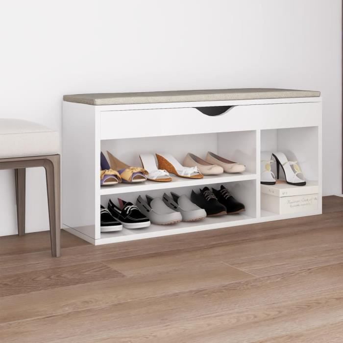 Banc à chaussures - BEST-HOME - MEUBLE A CHAUSSURES - Blanc brillant - 104x30x49 cm
