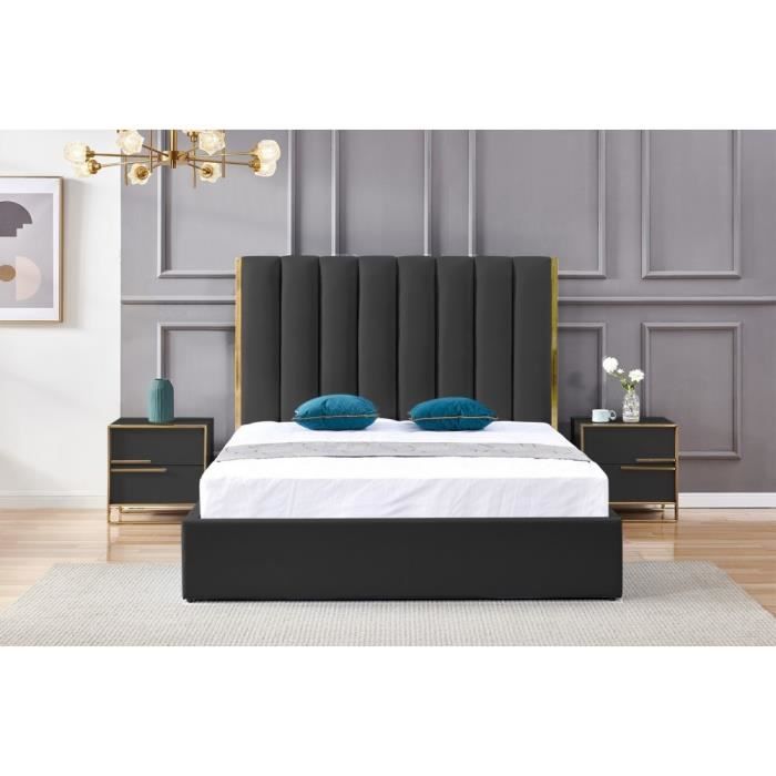 Lit design couleur or avec coffre VENETO - Noir - 140x190