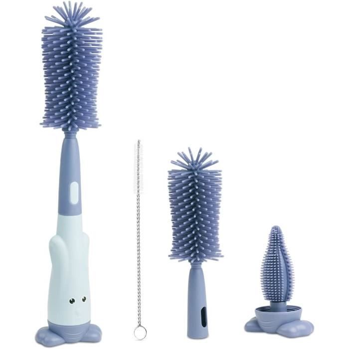 Brosse Biberon Bébé 3 En 1 Premium - Nettoyage Complet Biberons, Tétines Et Pailles Avec Sac Voyage - Silicone Sans BPA