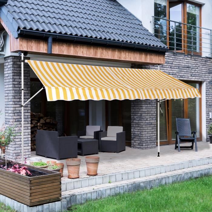 Strattore Auvent Retractable Manuel De Jardin 300x120 Cm Terrasse Balcon Store Banne Hauteur Reglable Sans Percage Jaune Blanc Prix Pas Cher Cdiscount