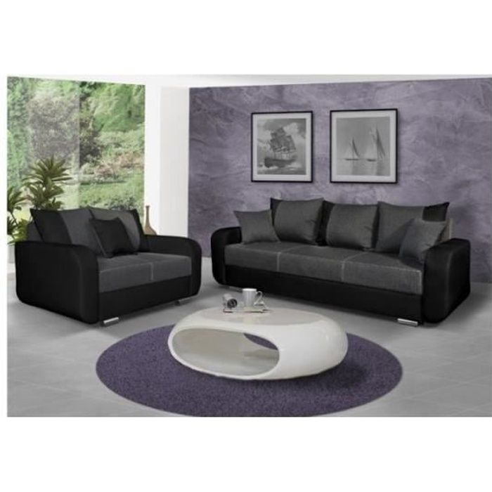 ensemble canape 3 places et 2 places calypso gris et noir cdiscount maison