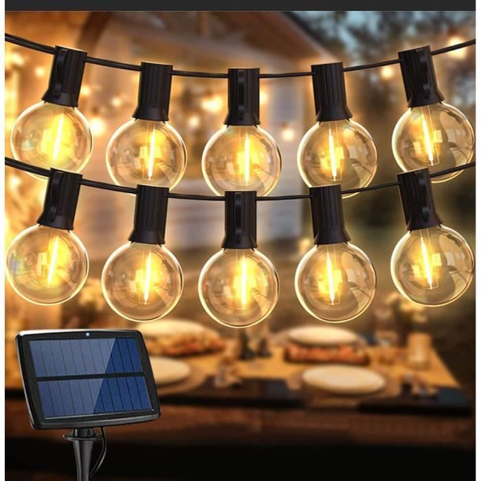 Guirlande lumineuse guinguette solaire blanc chaud 15 ampoules LED