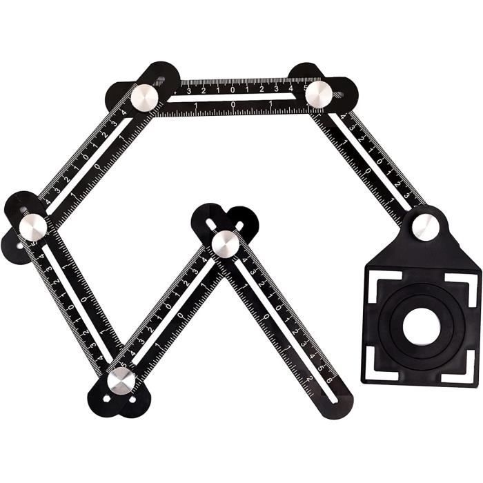 Gabarit d'angle 12 côtés Règle de mesure multi-angle En alliage d'aluminium Outil de tuiles avec trou Noir Outil de Template 