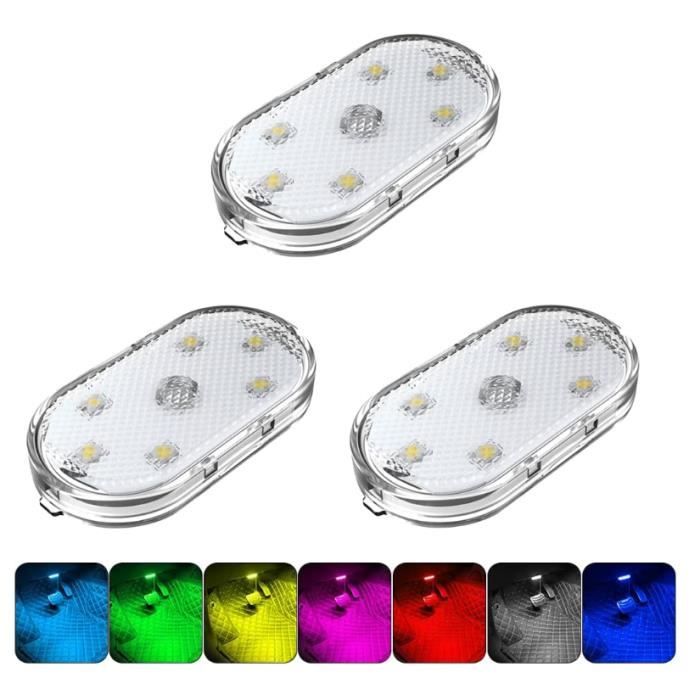 Lot De 4 Éclairages Intérieur LED RVB Voiture - Lumière Tactile Magnétique Rechargeable 7 Couleurs