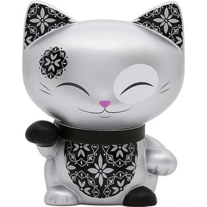 Chat Porte Bonheur Petit Modele Mani The Lucky Cat Gris Argente Collier Noir Cdiscount Jeux Jouets