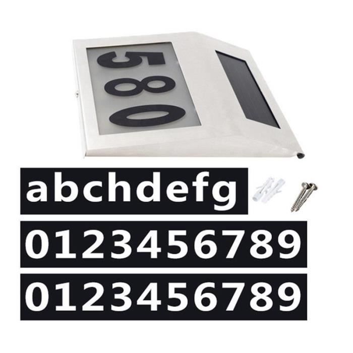 Plaque De Rue Adresse Solaire LED, Lumineuse Pour Maison, Panneau Moderne Noir