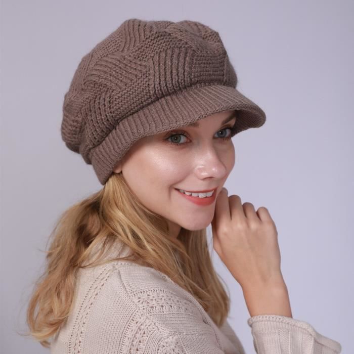 Casquette,Bonnet tricoté en Crochet pour homme,femme,fille,béret en tricot  chaud,Baggy,chapeau à - Type Coffee - 19.6-23.62 inch