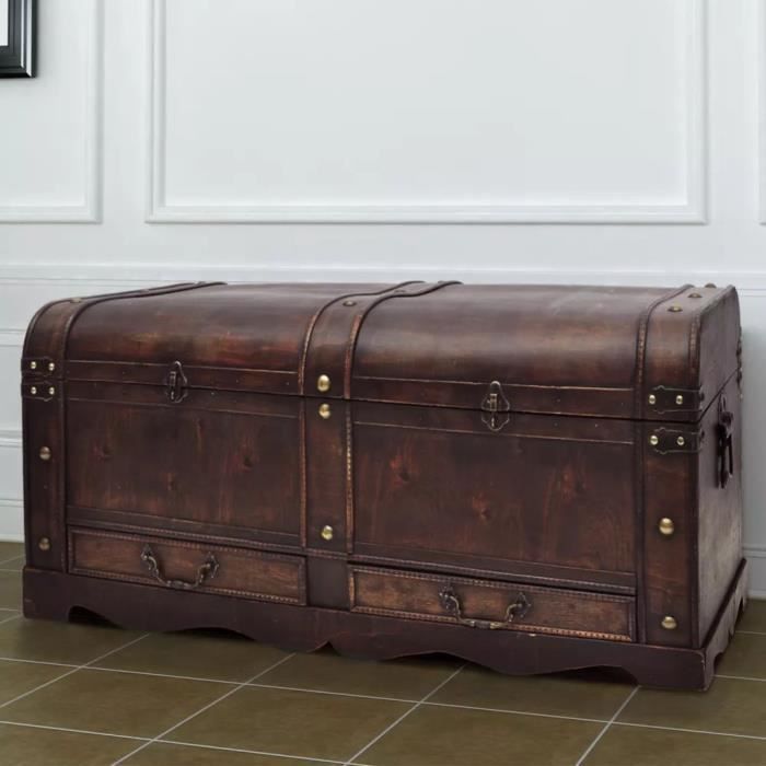 ovsky coffre à trésors en bois, boîte de rangement de style ancien à l'ancienne, 90 x 51 x 42 cm