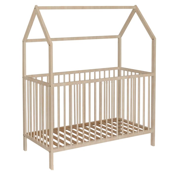 Lit bébé cabane évolutif en bois massif naturel 60x120 - Bois clair - Baby Fox