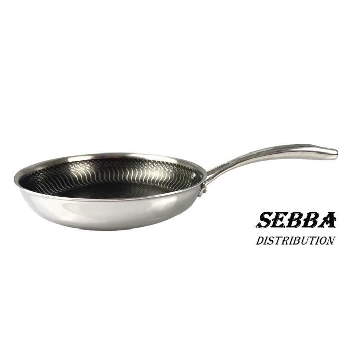 BAUMALU - POÊLE A FRIRE PRO EN INOX TRIPLI 24 CM OLYMPE , TOUS FEUX DONT INDUCTION