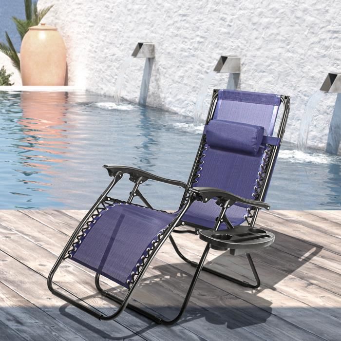 Chaise longue jardin avec Pare Soleil et Support de gobelet BIGZZIA