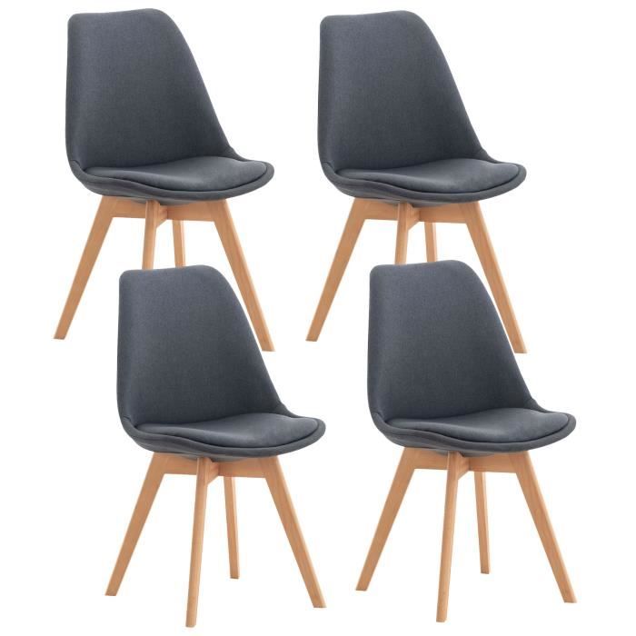 lot de 4 chaises de cuisine linares - clp - gris foncé - simili - bois massif - lot de 4
