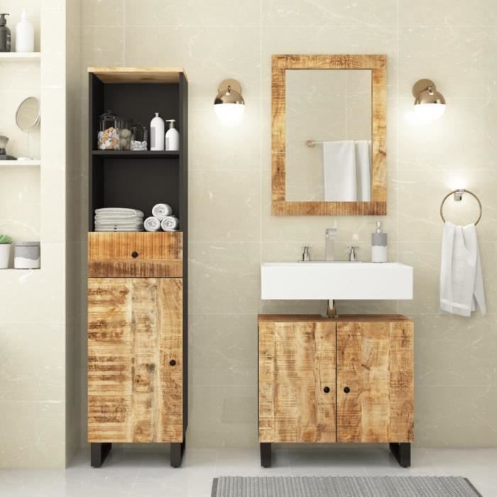 commode de salle de bain - ensemble de meubles de salle de bain 3 pcs bois manguier massif - ean 7868793527448