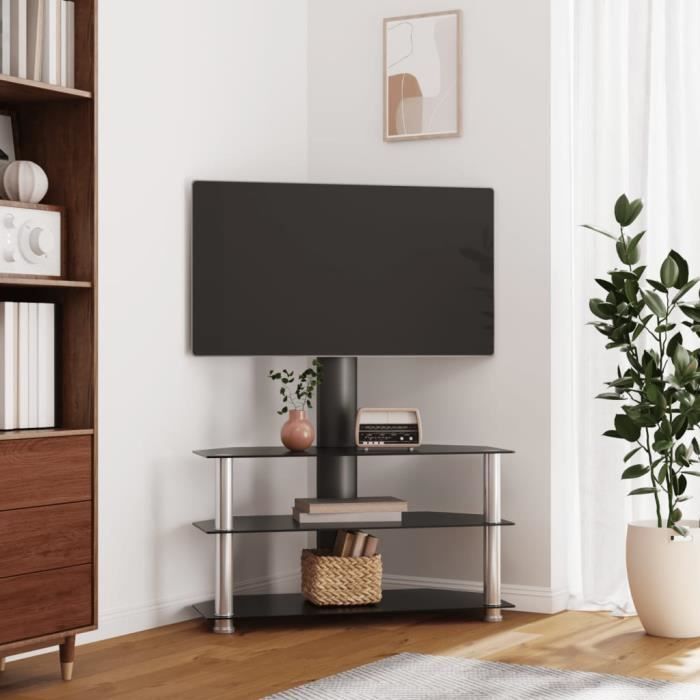 meuble tv d'angle 3 niveaux pour 32-70 pouces noir et argenté - ean 7059042285473